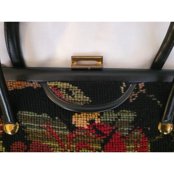 Vintage 50s 60s Carpet Bag Floral Top Handle Tapestry Boho Chic Purse Handbag - Picture 3 of 16